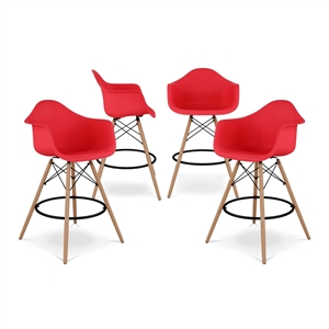 Aron Living Pyramid 28&quot Plastic Counter Stools with Arms in Red (Set of 4)