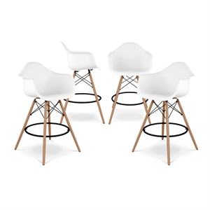 Aron Living Pyramid 28&quot Plastic Counter Stools with Arms in White (Set of 4)