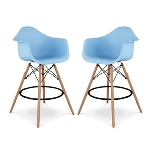 Aron Living Pyramid 28&quot Plastic Counter Stools with Arms in Blue (Set of 2)