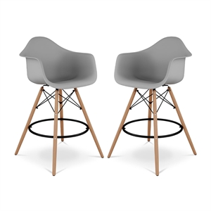 Aron Living Pyramid 28&quot Plastic Counter Stools with Arms in Gray (Set of 2)