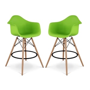 Aron Living Pyramid 28&quot Plastic Counter Stools with Arms in Green (Set of 2)