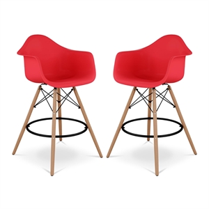 Aron Living Pyramid 28&quot Plastic Counter Stools with Arms in Red (Set of 2)