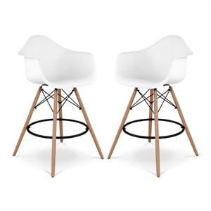 Aron Living Pyramid 28&quot Plastic Counter Stools with Arms in White (Set of 2)