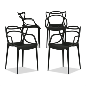 Aron Living Monte 18&quot Mid-Century Plastic Dining Chairs in Black (Set of 4)