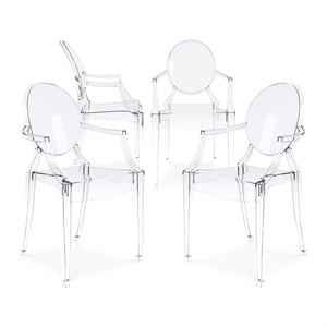 Aron Living 18.5&quot Durable Seat Plastic Crystal Armchairs in Clear (Set of 4)