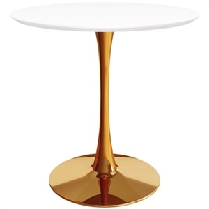 Aron Living Rose 36&quot Mid-Century Wood Top Dining Table in Gold Base