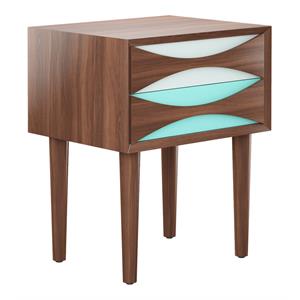 Aron Living 19.7&quot Mid-Century Wood Vodder Nightstand in Walnut