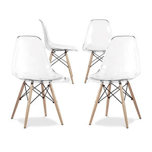 Aron Living Pyramid 17.5&quot Plastic and Wood Dining Chairs in Clear (Set of 4)
