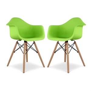 Aron Living Pyramid 17.5&quot Plastic and Beech Wood Armchairs in Green (Set of 2)