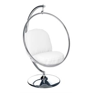 Aron Living 42&quot Vinyl and Steel Hanging Bubble Chair with Stand in White