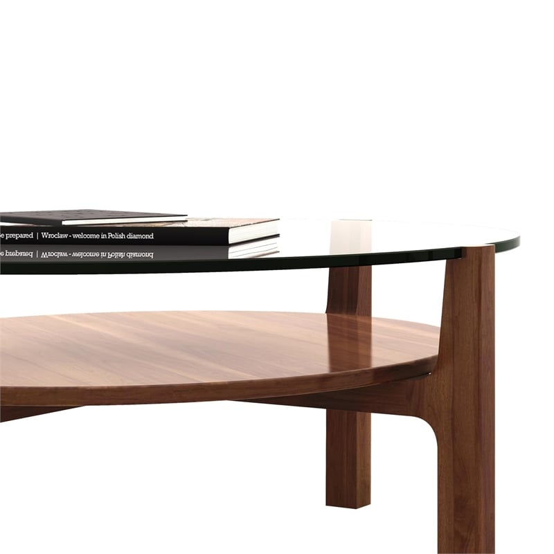 Aron Living Soho Round Solid Wood Coffee Table in Walnut