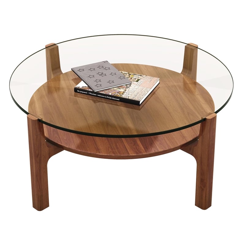 Aron Living Soho Round Solid Wood Coffee Table in Walnut