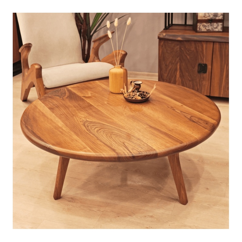 Aron Living Jasper Round Solid Wood Coffee Table in Walnut