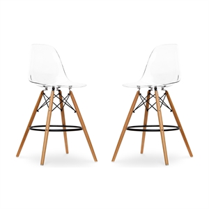 Aron Living Pyramid 28&quot Plastic and Wood Counter Stool in Clear  (Set Of 2)