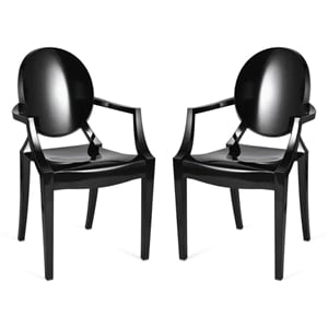 Aron Living 18.5&quot Durable Seat Plastic Armchair in Black (Set of 2)