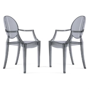 Aron Living 18.5&quot Durable Seat Plastic Armchair in Smoke Gray (Set of 2)