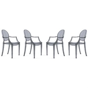 Aron Living 18.5&quot Durable Seat Plastic Armchair in Smoke Gray (Set of 4)
