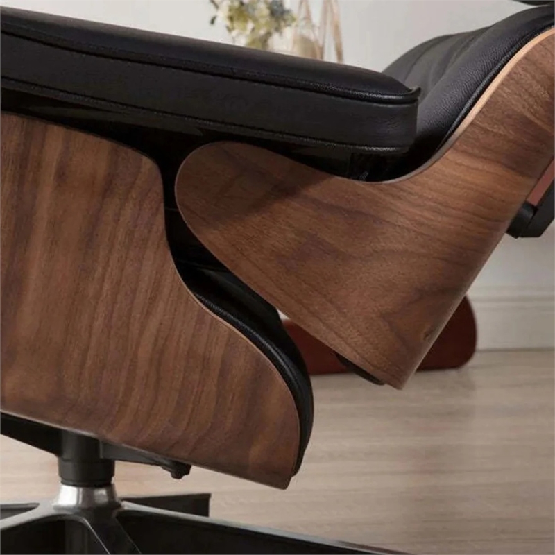 Aron Living Vita Leather Lounge Chair & Ottoman in Black