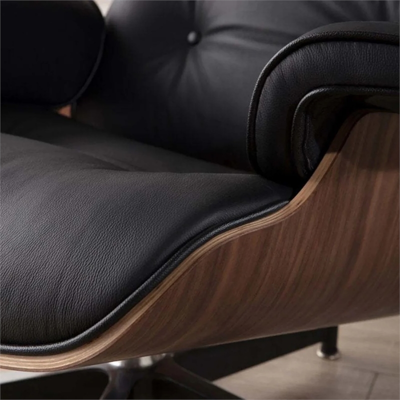 Aron Living Vita Leather Lounge Chair & Ottoman in Black