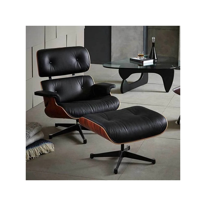 Aron Living Vita Leather Lounge Chair & Ottoman in Black