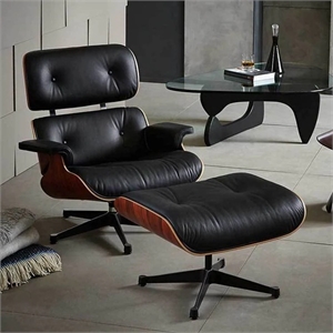 Aron Living Vita Leather Lounge Chair & Ottoman in Black