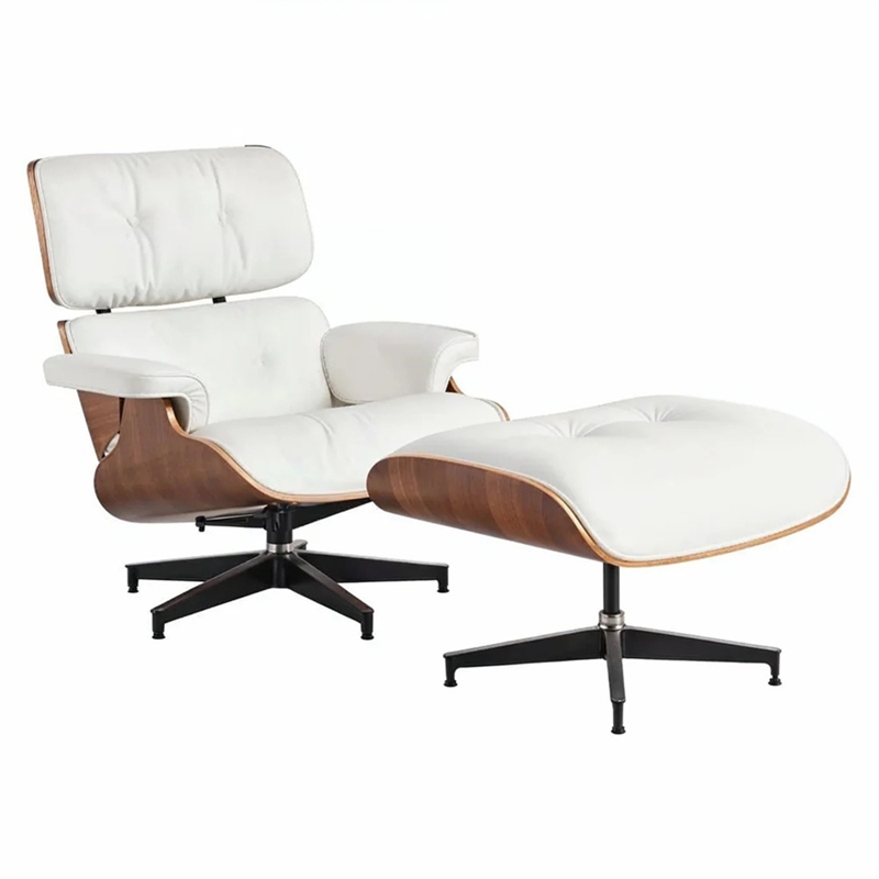 Aron Living Vita Leather Lounge Chair & Ottoman in White