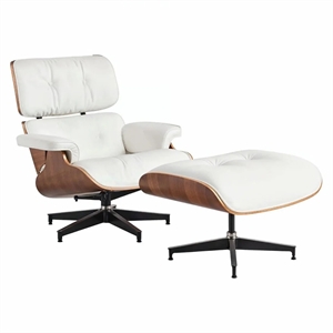 Aron Living Vita Leather Lounge Chair & Ottoman in White