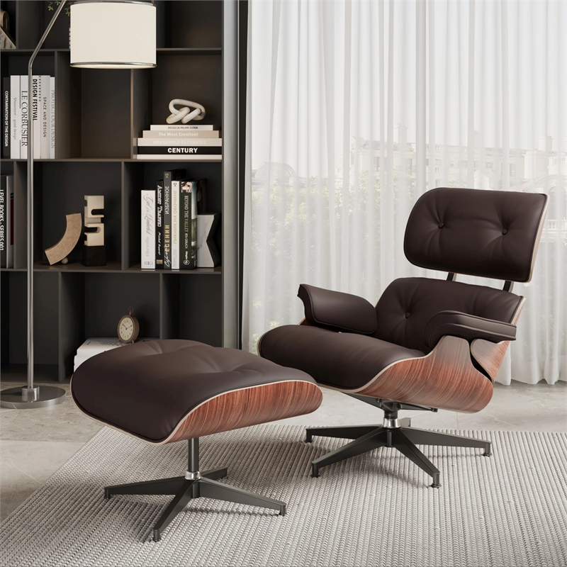 Aron Living Vita Leather Lounge Chair & Ottoman in Brown