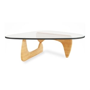 Aron Living Delancey 36&quot MidCentury Glass and Solid Wood Coffee Table in Natural