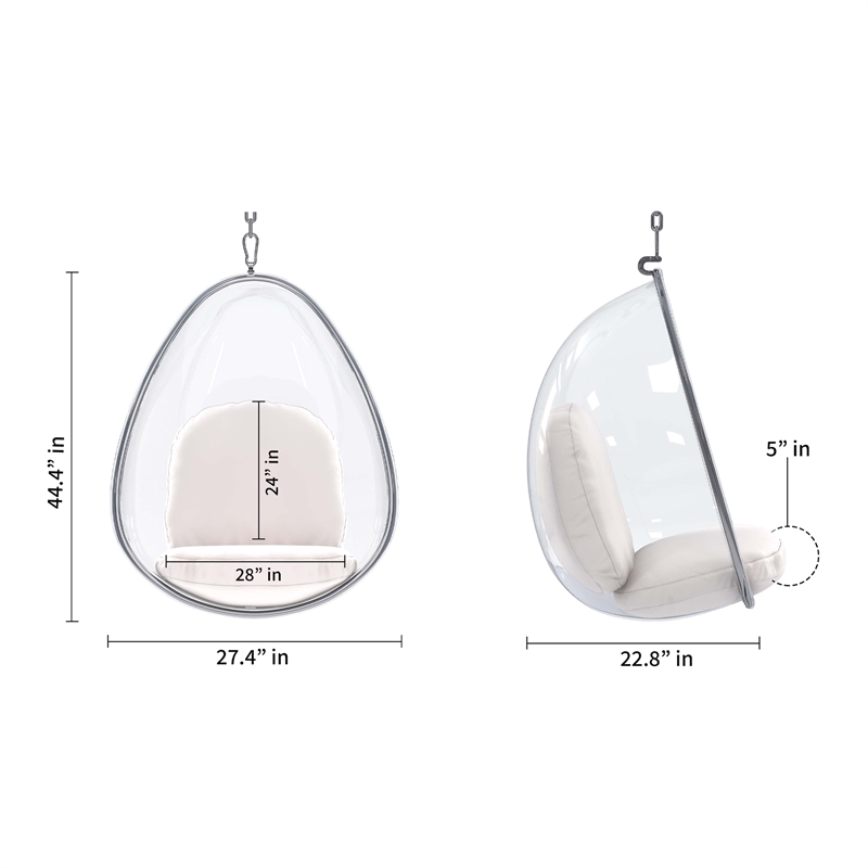 Aron Living Scoop Hanging Chair With Stand in White