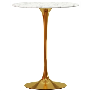 Aron Living Rose 32&quot Round Mid-Century Marble and Metal Bar Table in Gold