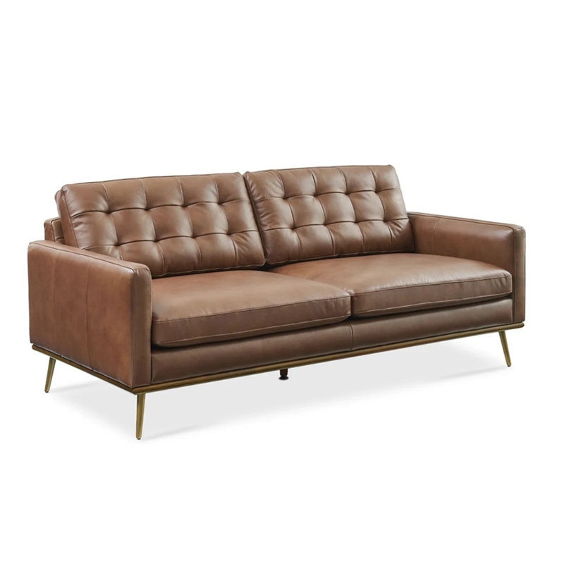 Aron Living Loft 7 Feet Mid-century Deep Seat Sofa in Tan Leather