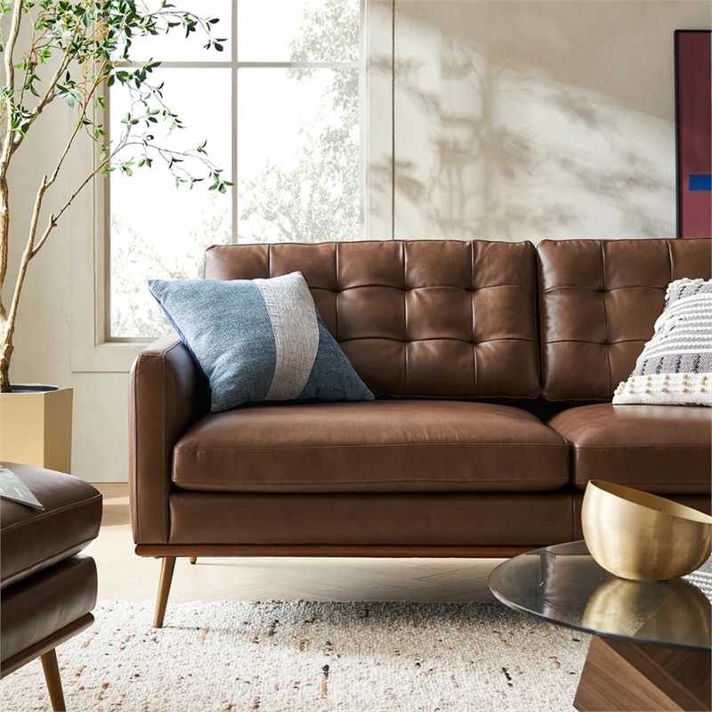 Aron Living Loft 7 Feet Mid-century Deep Seat Sofa in Tan Leather