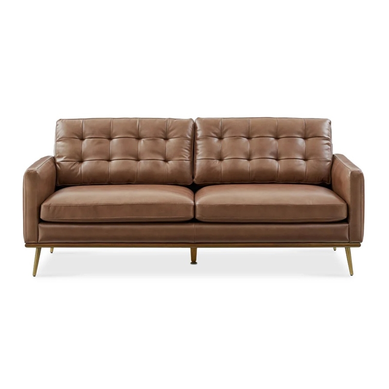 Aron Living Loft 7 Feet Mid-century Deep Seat Sofa in Tan Leather