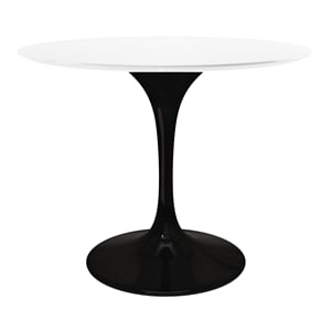 Aron Living Rose 42&quot Fiberglass and Metal Dining Table in White Top & Black Base