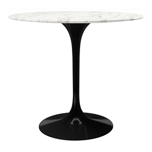 Aron Living Rose 32&quot Round Artifical Marble and Metal Dining Table in Black