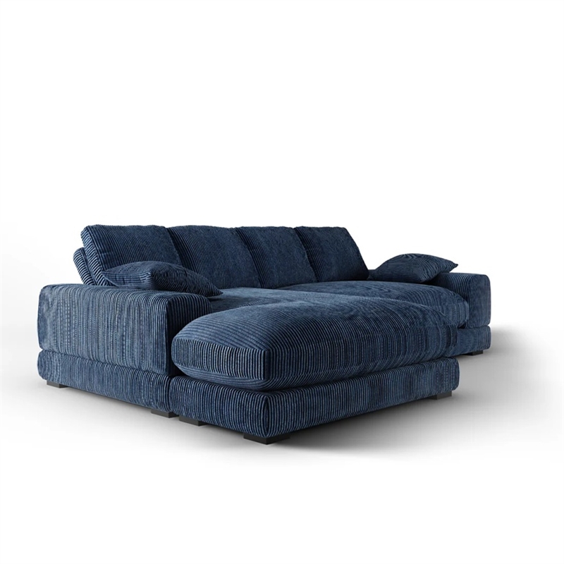 Aron Living Plush Reversible Deep Seat Sectional Sofa in Navy Blue