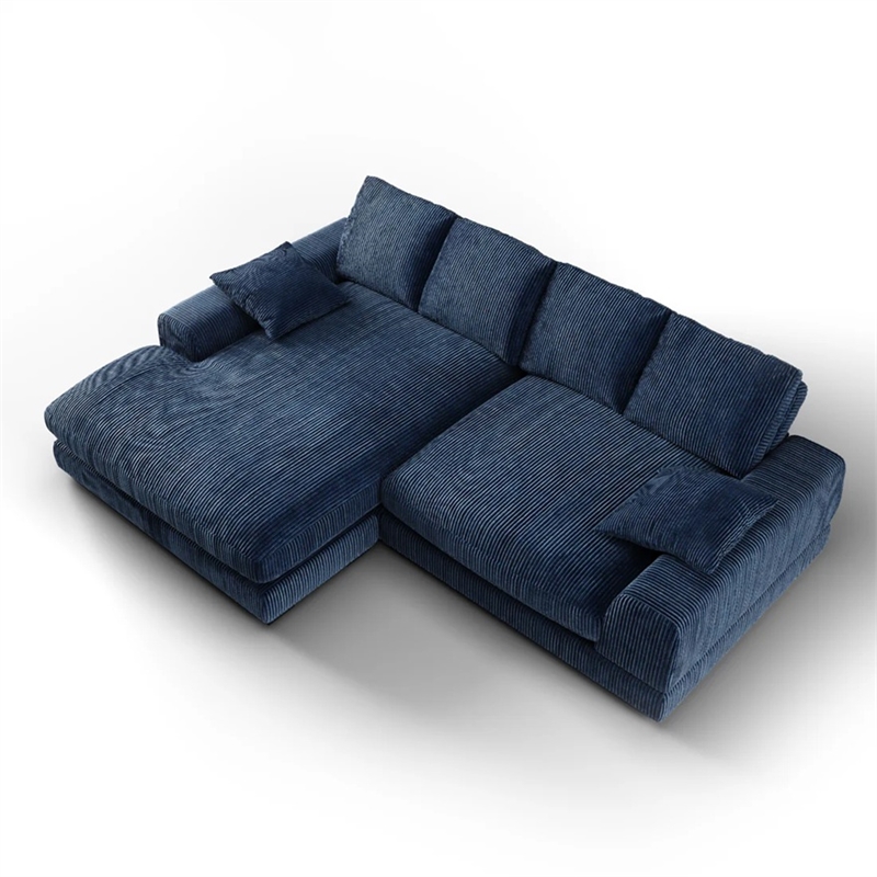 Aron Living Plush Reversible Deep Seat Sectional Sofa in Navy Blue