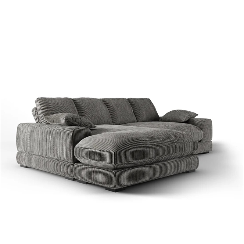 Aron Living Plush Reversible Deep Seat Sectional Sofa in Charcoal Gray