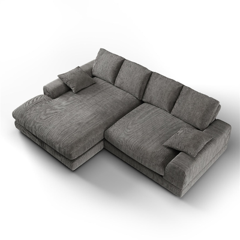 Aron Living Plush Reversible Deep Seat Sectional Sofa in Charcoal Gray
