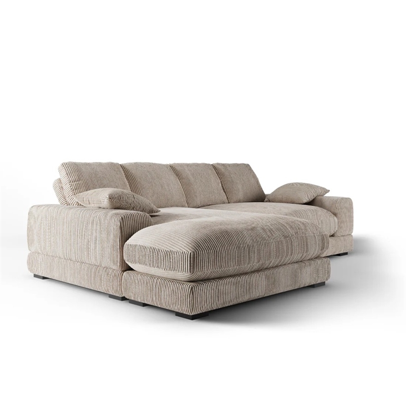 Aron Living Plush Reversible Deep Seat Sectional Sofa in Cappuccino