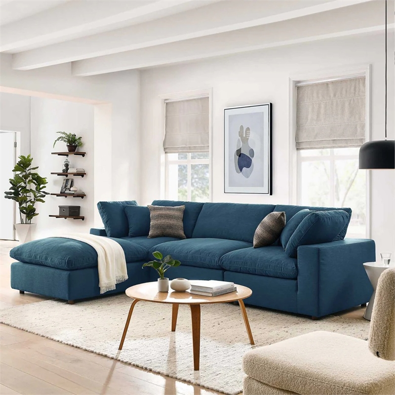 Aron Living Haven 3 Seater Sectional Sofa With Ottoman in Azure