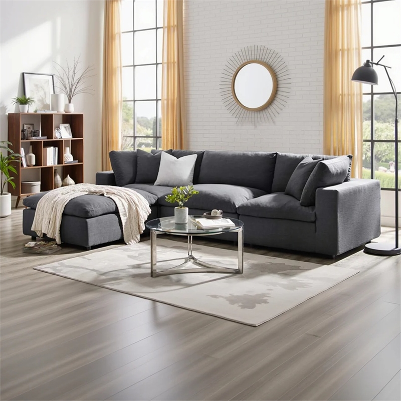 Aron Living Haven 3 Seater Sectional Sofa With Ottoman in Gray