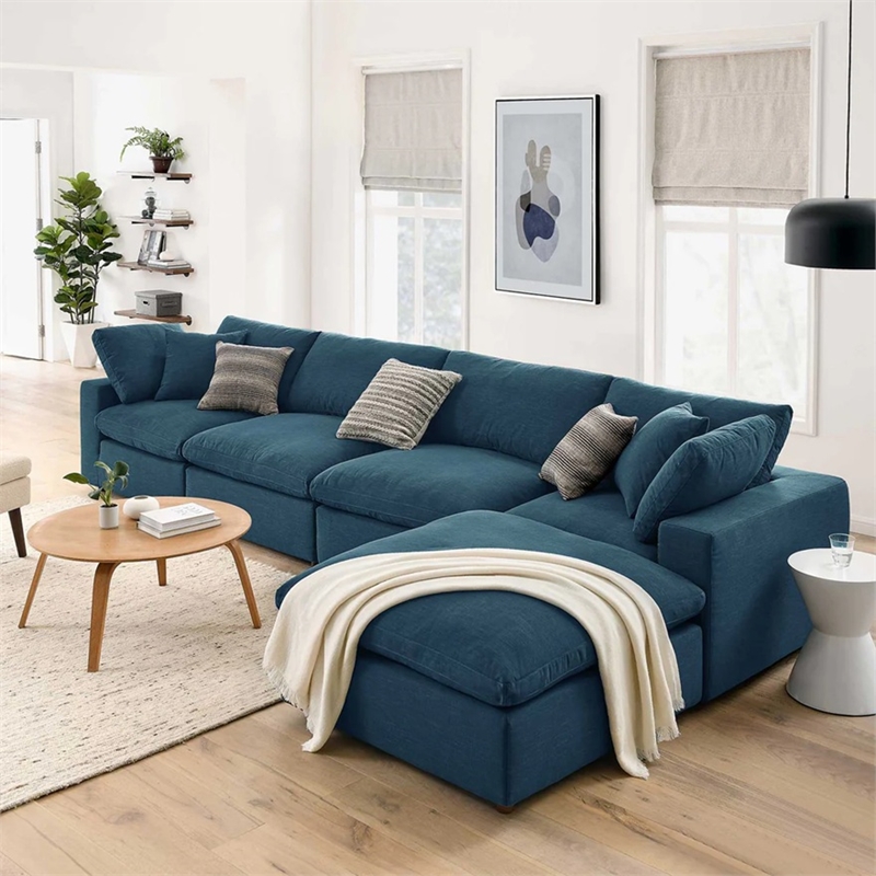 Aron Living Haven 4 Seater Sectional Sofa With Ottoman in Azure