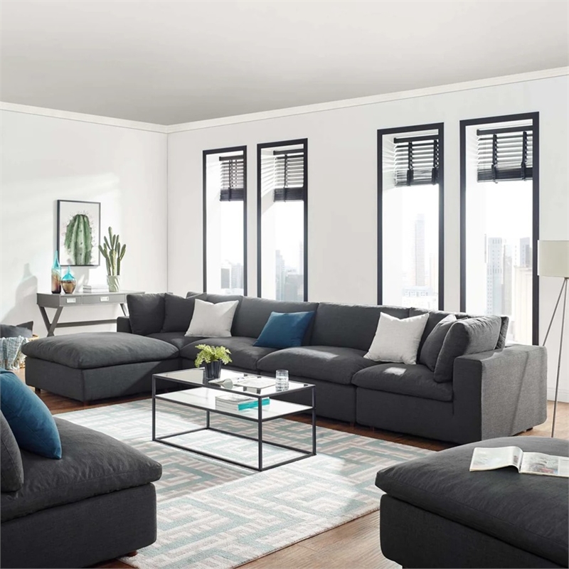 Aron Living Haven 4 Seater Sectional Sofa With Ottoman in Gray