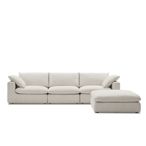 Aron Living Duke 119&quot 3 Seater Deep Seat Sectional Sofa With Ottoman in White