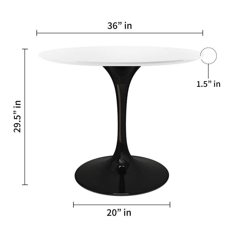 Aron Living Rose 36 Round Fiberglass and Metal Dining Table in White Black