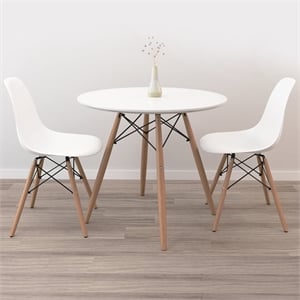 Aron Living 32&quot Pyramid Dining Table & Set of 2 Plastic Chairs in White