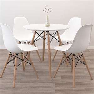 Aron Living 32&quot Pyramid Dining Table & Set of 4 Plastic Chairs in White
