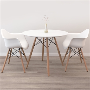 Aron Living 32&quot Pyramid Dining Table & Set of 2 Plastic Armchairs in White